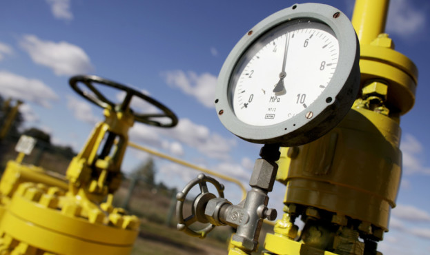 A pressure gauge is pictured at a Gaz-System gas compressor station in Rembelszczyzna outside Warsaw