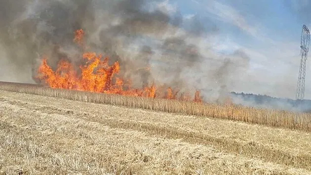 На Кіровоградщині горіло поле внаслідок падіння уламків російських дронів